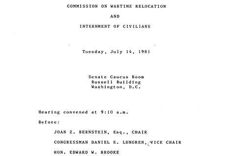 Personal Justice Denied: Public Hearings of the Commission on Wartime Relocation and Internment, 1981